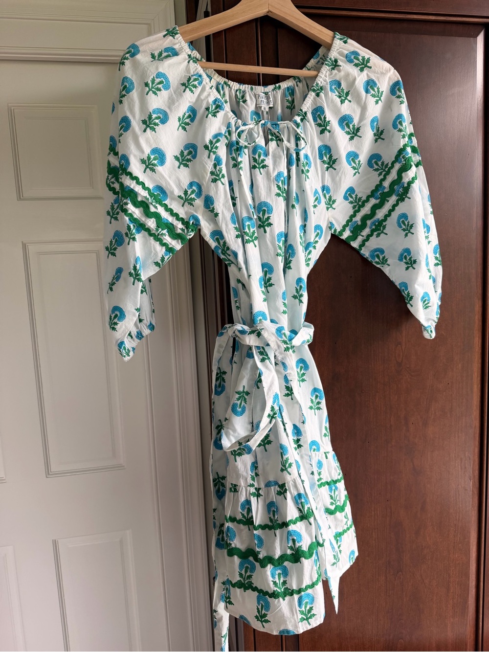 Women’s Pink City Prints White One-Piece Dress with Blue & Green Floral Print.